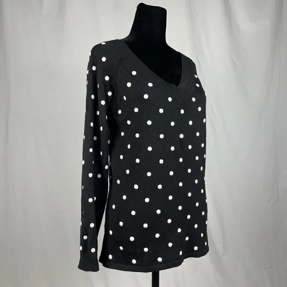 Samuel Dong Silk Polka Dot V-Neck‎ Knit Sweater - Women’s L - Picture 2 of 8